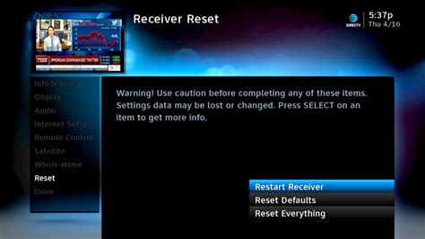 directv reset receiver online.